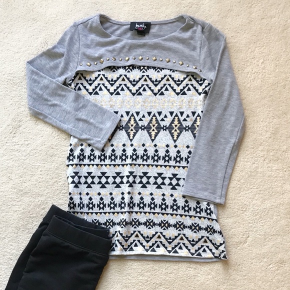 by & by Other - By & By Girls Grey Aztec Print Tunic